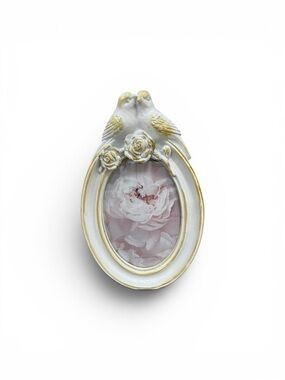 Romantic Oval Bird Frame with Roses - White & Gold - 4 x 6 - Isaac Jacobs NWT